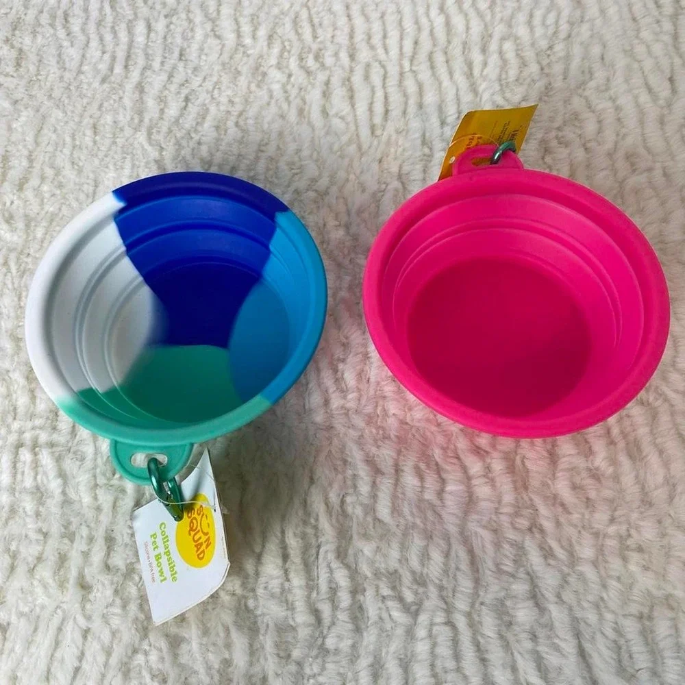 Collapsible Silicone Pet Bowls Food Water Travel Walking Feeding W/ Carabiner